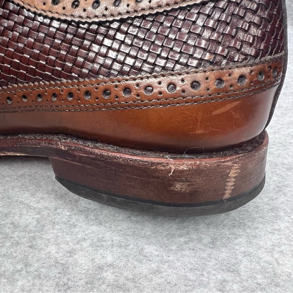 Allen Edmonds Leiden Shoe Mens Sz 9E Brown Leather Weave Wingtip Longwing Derby